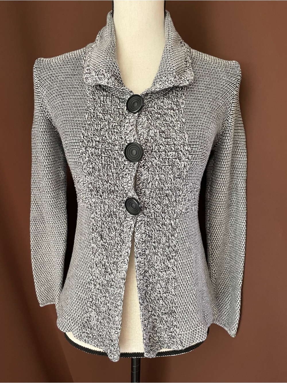 NIC+ZOE Knit gray fitted button front cotton blend Sweater Jacket cardigan XS/S - Picture 2 of 11